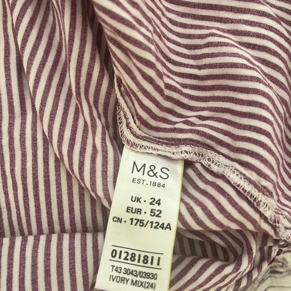 MARKS & SPENCER Womens Top Blouse Striped Red White Burgundy Cuffed Pocket - Picture 2 of 8